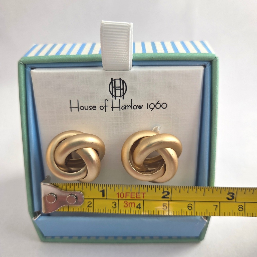 House of Harlow 1960 Earrings Womens OS Gold New Matte Love Knot Studs - Picture 2 of 5